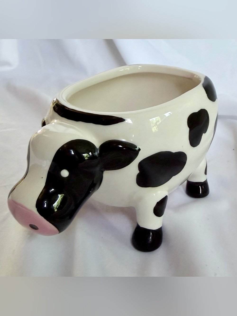 Boston Warehouse Cow Ceramic Planter Black White Farmhouse Animal Decor
